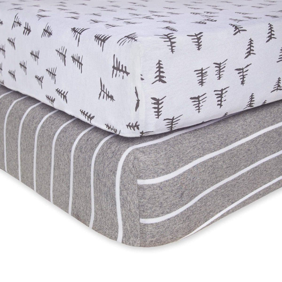 Burt's Bees Baby - Pine Forest & Stripe Organic Cotton BEESNUG Fitted Crib Sheet 2 Pack