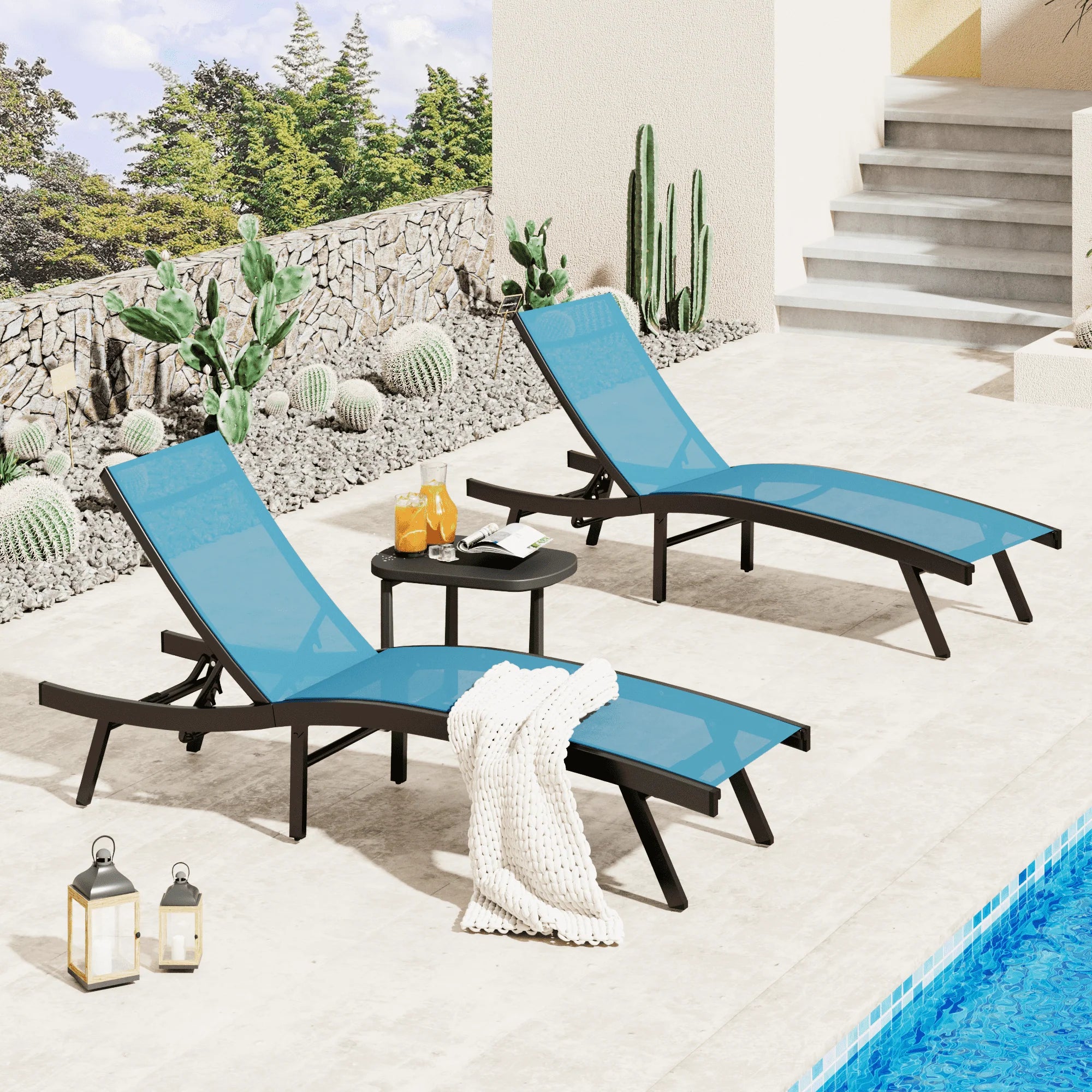 AECOJOY Outdoor Chaise Lounge, All Weather Pool Lounge Chairs Ergonomic Design (Blue, 2 PCs) Secondary image