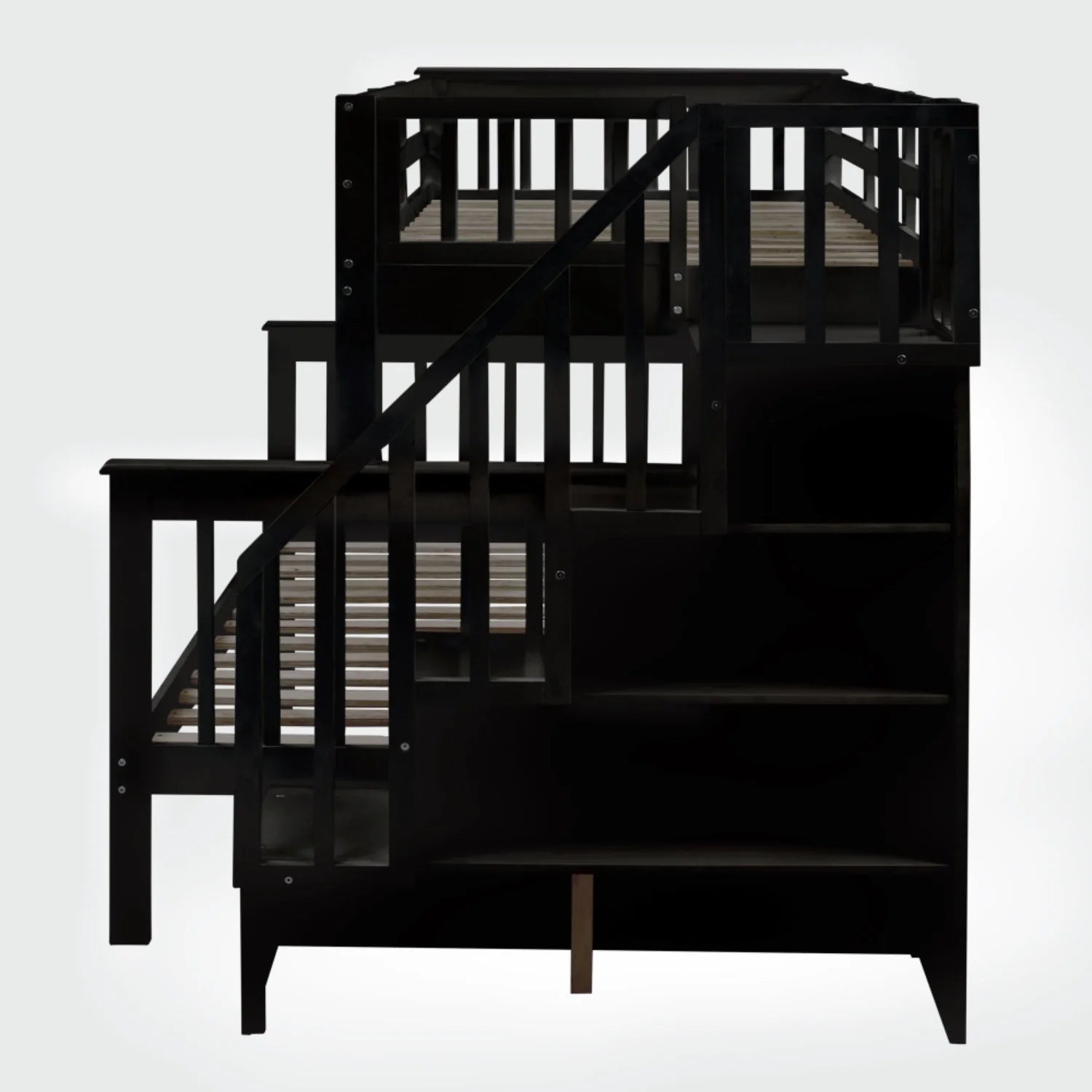AECOJOY Twin-Over-Full Bunk Bed with Twin size Trundle, Storage and Guard Rail for Bedroom, Espresso