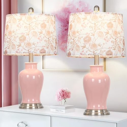 Modern Ceramic Table Lamps Set of 2, 23" White Ceramic Lamps for Living Room, Rustic Farmhouse Bedside Lamp with Ginger Jar Design, Elegant Bedroom Lamp for Nightstand Desk Side End Table Home Decor Main image