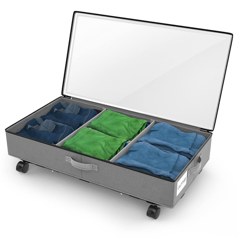 3rd Generation Under Bed Storage with Wheels 2-in-1 Underbed Storage Bins Containers Label Shoe Storage Organizer Drawer Bag Clear Window Solid