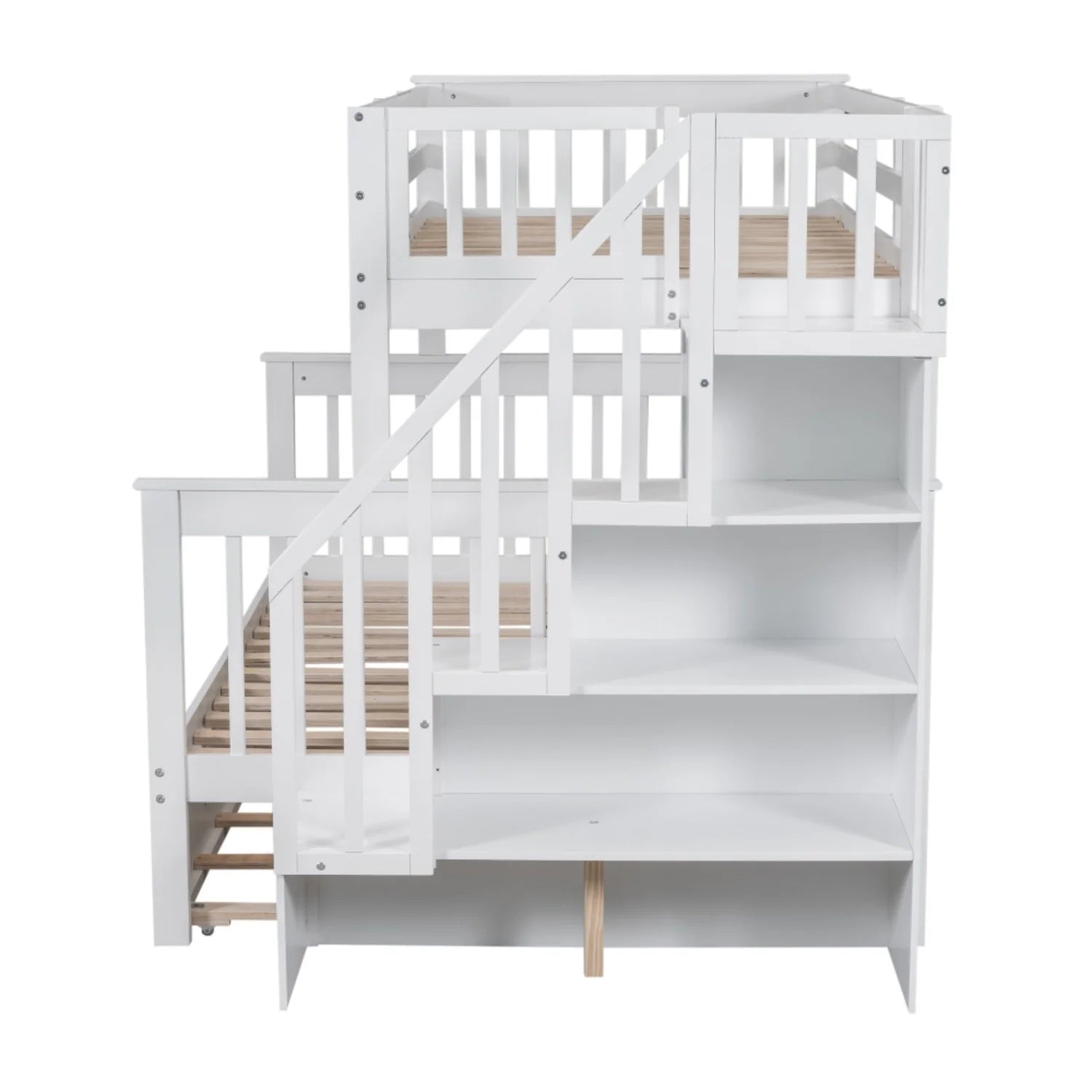 AECOJOY Twin-Over-Full Bunk Bed with Twin size Trundle, Storage and Guard Rail for Bedroom, Espresso