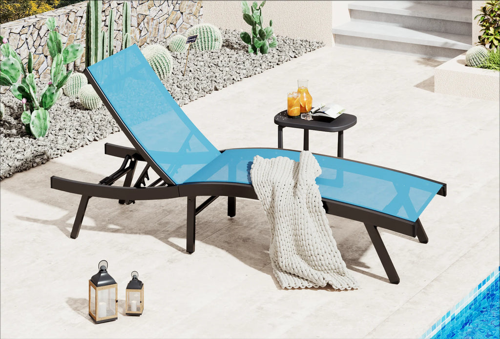 AECOJOY Outdoor Chaise Lounge, All Weather Pool Lounge Chairs Ergonomic Design (Blue, 2 PCs)