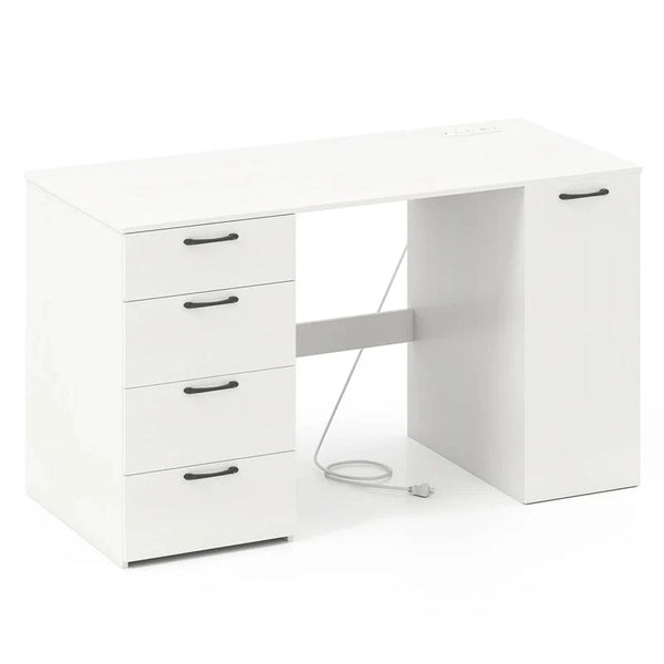 53" Computer Desk with 4 Storage Drawers & Cabinet, Home Office Desk w/ Charging Station, Adjustable Shelf & Cable Management for Study, Makeup