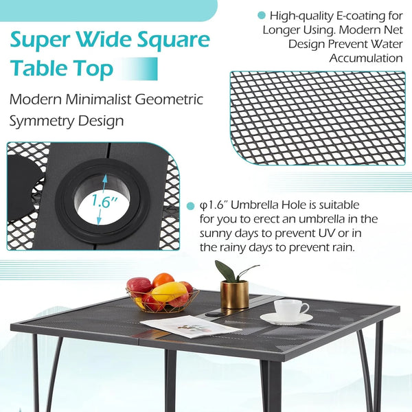 AECOJOY 39.4" Outdoor Patio Dining Table for 4, Metal Patio Table with 1.6" Umbrella Hole