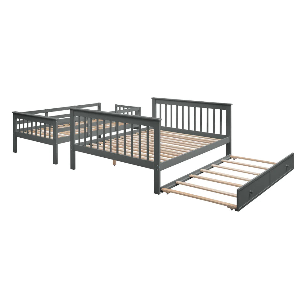 AECOJOY Twin-Over-Full Bunk Bed with Twin size Trundle, Storage and Guard Rail for Bedroom, Espresso