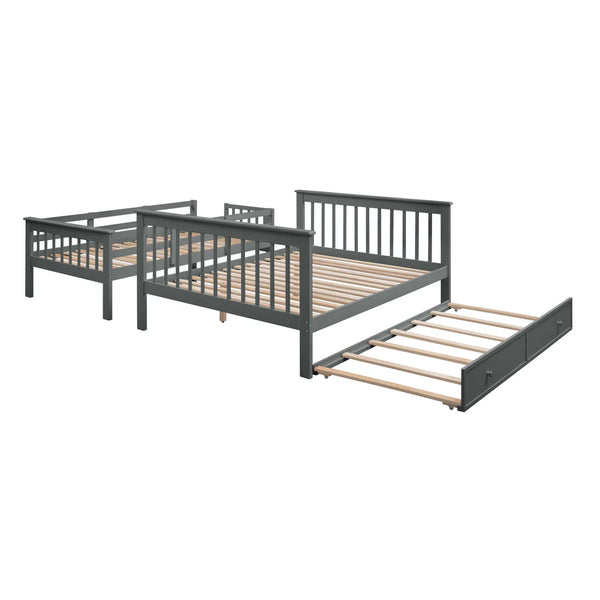AECOJOY Twin-Over-Full Bunk Bed with Twin size Trundle, Storage and Guard Rail for Bedroom, Espresso
