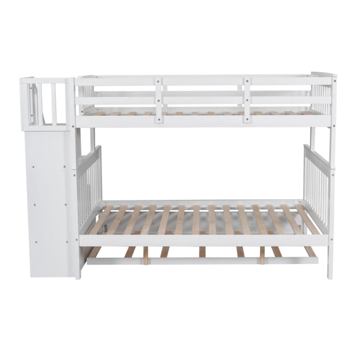 AECOJOY Twin-Over-Full Bunk Bed with Twin size Trundle, Storage and Guard Rail for Bedroom, Espresso