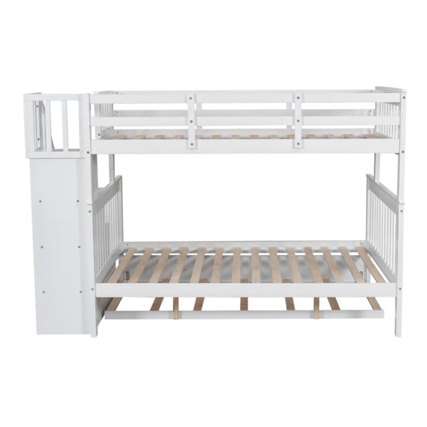 AECOJOY Twin-Over-Full Bunk Bed with Twin size Trundle, Storage and Guard Rail for Bedroom, Espresso