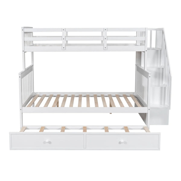 AECOJOY Twin-Over-Full Bunk Bed with Twin size Trundle, Storage and Guard Rail for Bedroom, Espresso
