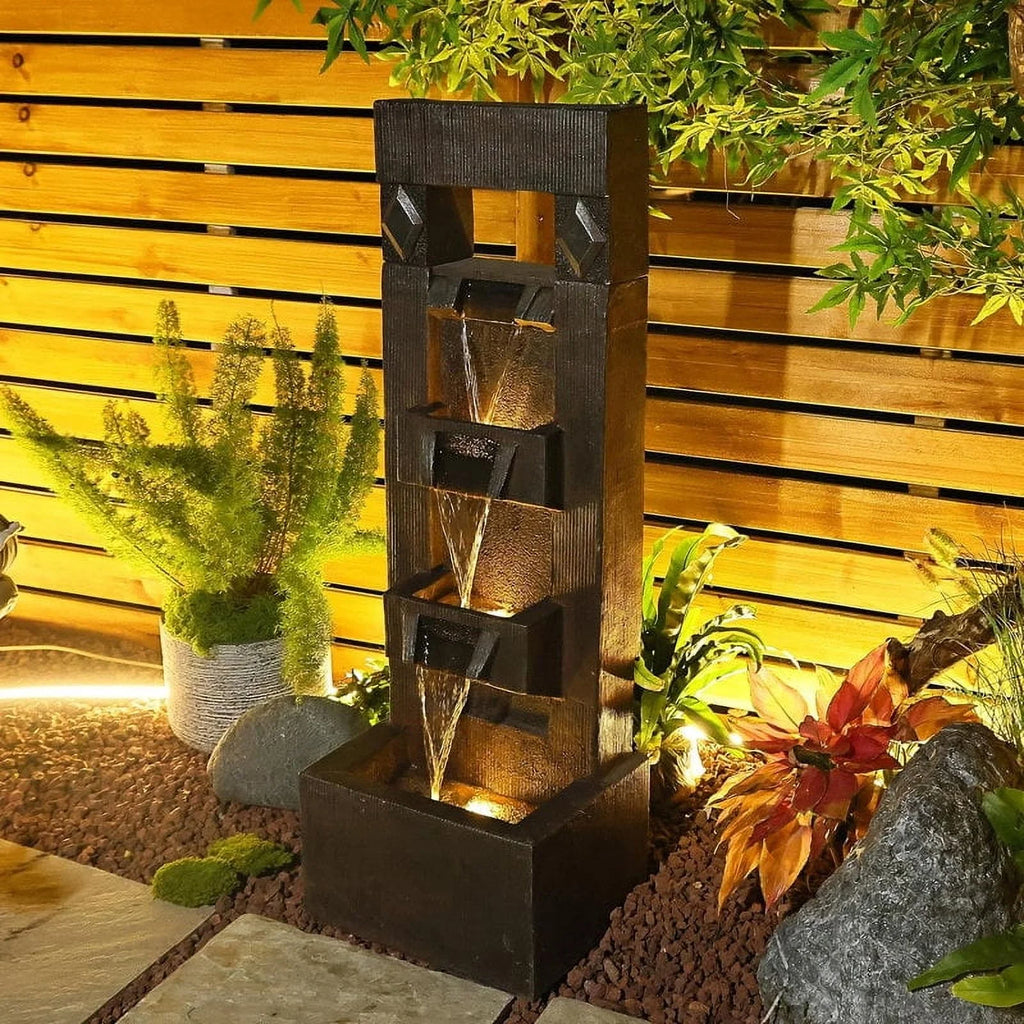 Outdoor Fountains and Indoor Waterfalls 4 Floor - Standing Water Fountain Outdoor with LED Lights for Garden, Living Room, Patio, Home Decor
