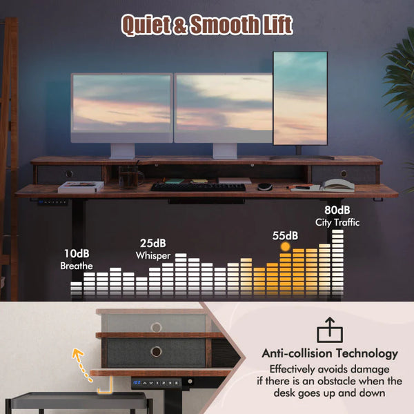 Electric Standing Desk with 2 Drawers, 3 Memory Positions, 63" x 24" Height Adjustable Electric Sit Stand Desk for Home Office Bedroom