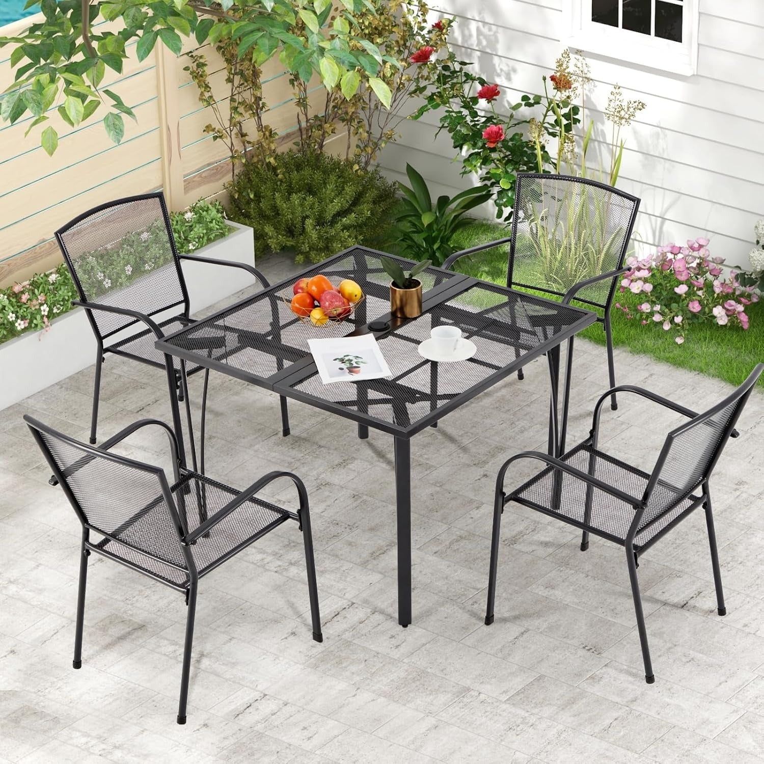 AECOJOY 39.4" Outdoor Patio Dining Table for 4, Metal Patio Table with 1.6" Umbrella Hole Secondary image