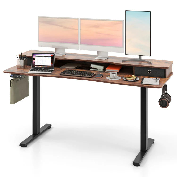 Electric Standing Desk with 2 Drawers, 3 Memory Positions, 63" x 24" Height Adjustable Electric Sit Stand Desk for Home Office Bedroom Secondary image