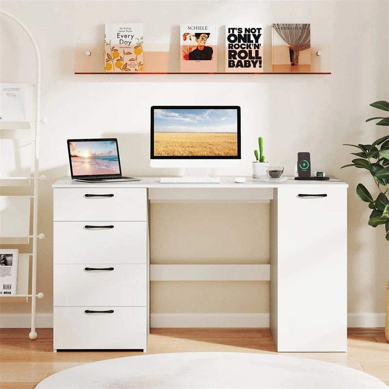 53" Computer Desk with 4 Storage Drawers & Cabinet, Home Office Desk w/ Charging Station, Adjustable Shelf & Cable Management for Study, Makeup Secondary image