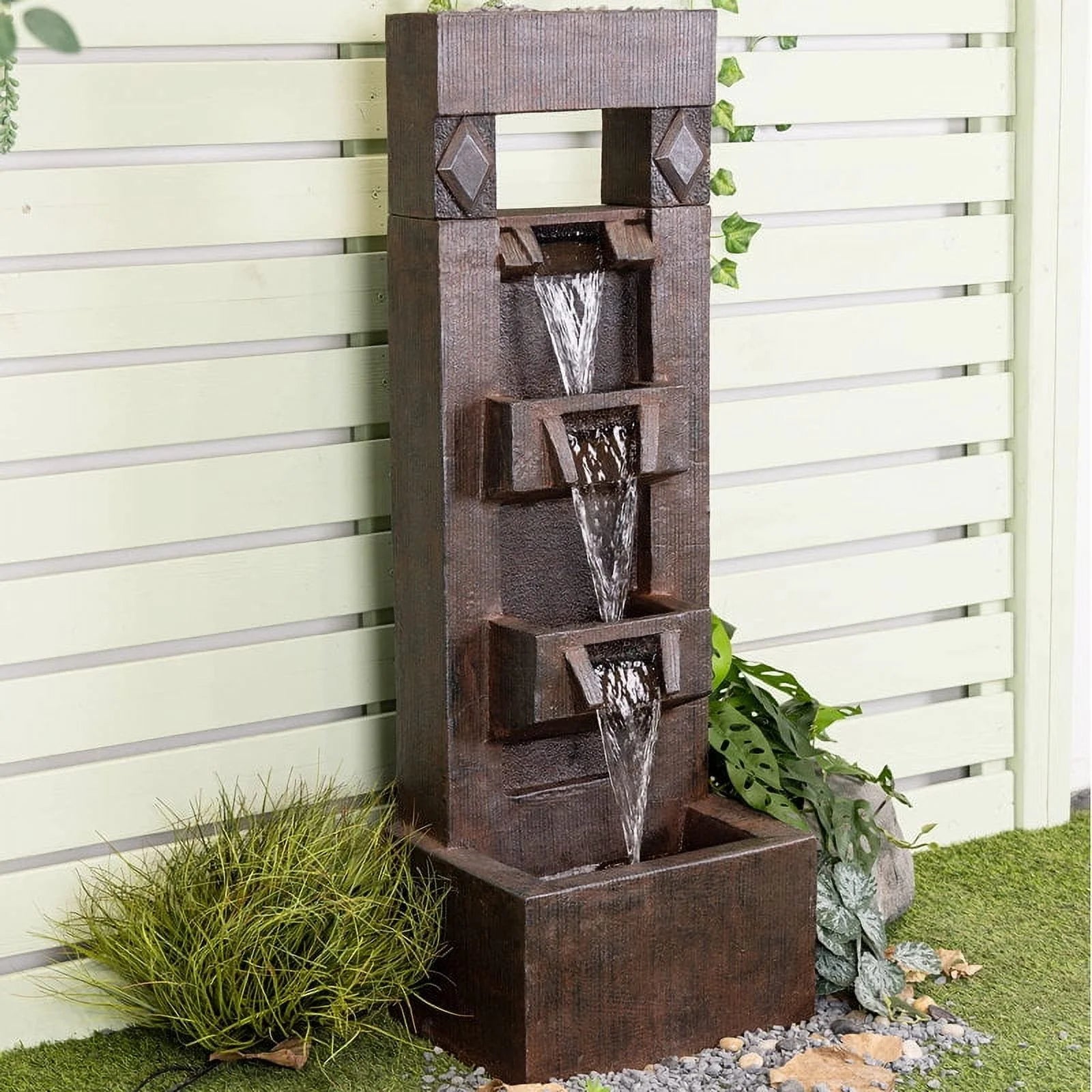 Outdoor Fountains and Indoor Waterfalls 4 Floor - Standing Water Fountain Outdoor with LED Lights for Garden, Living Room, Patio, Home Decor