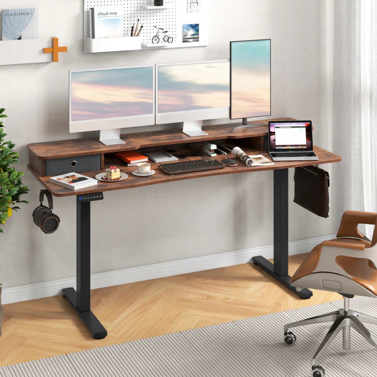 Electric Standing Desk with 2 Drawers, 3 Memory Positions, 63" x 24" Height Adjustable Electric Sit Stand Desk for Home Office Bedroom Main image