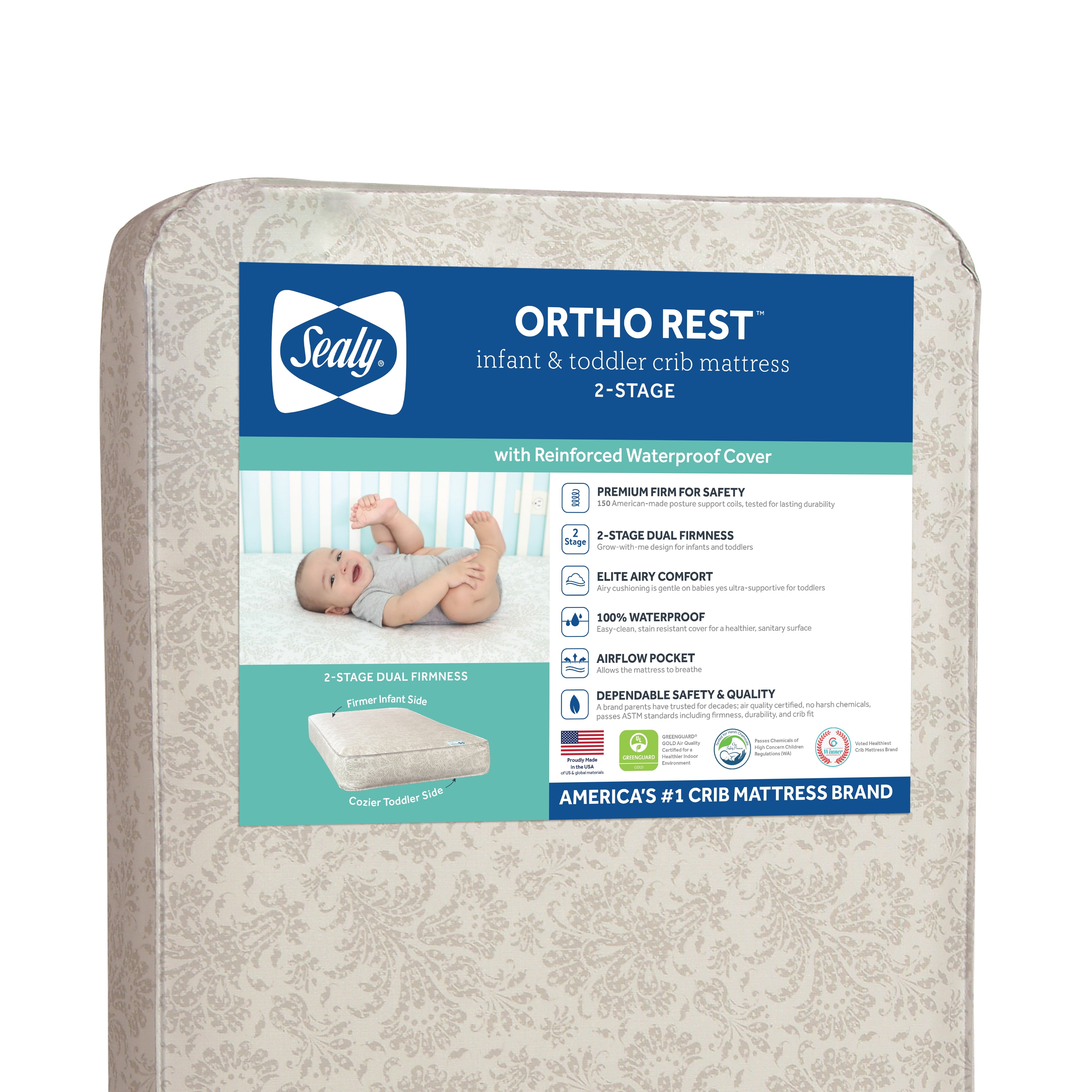 Ortho Rest Premium 2-Stage150 Coil Crib and Toddler Mattress. Gray Main image