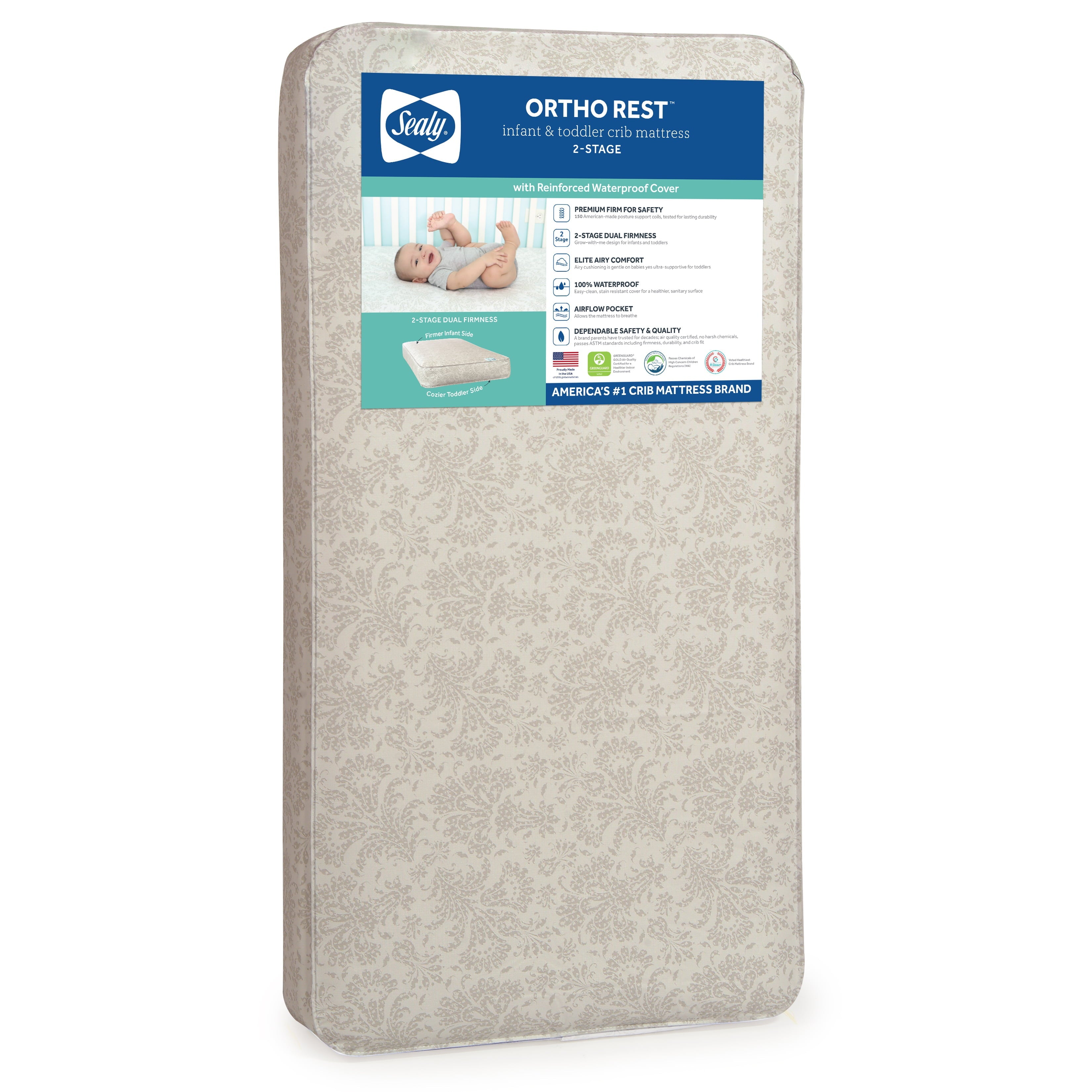 Ortho Rest Premium 2-Stage150 Coil Crib and Toddler Mattress. Gray Secondary image