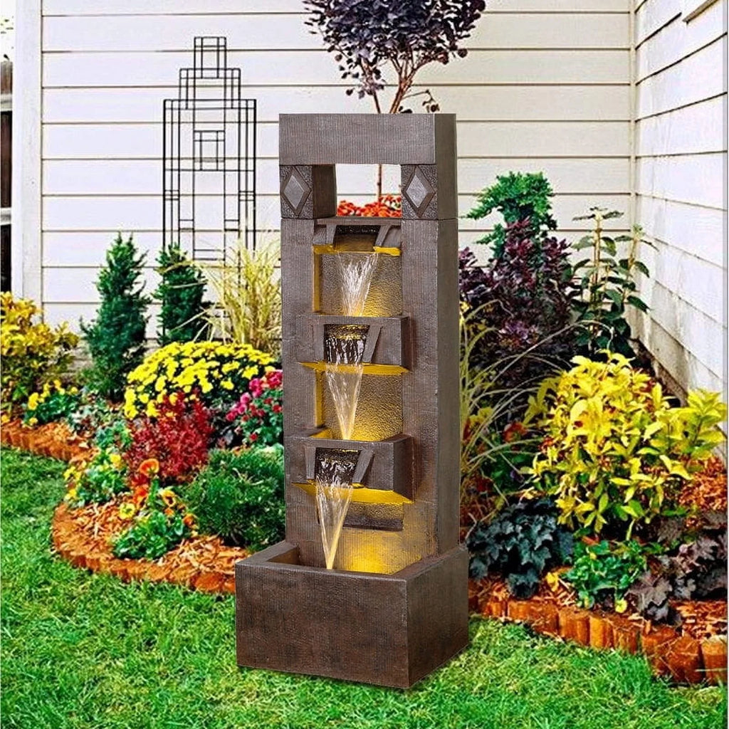 Outdoor Fountains and Indoor Waterfalls 4 Floor - Standing Water Fountain Outdoor with LED Lights for Garden, Living Room, Patio, Home Decor