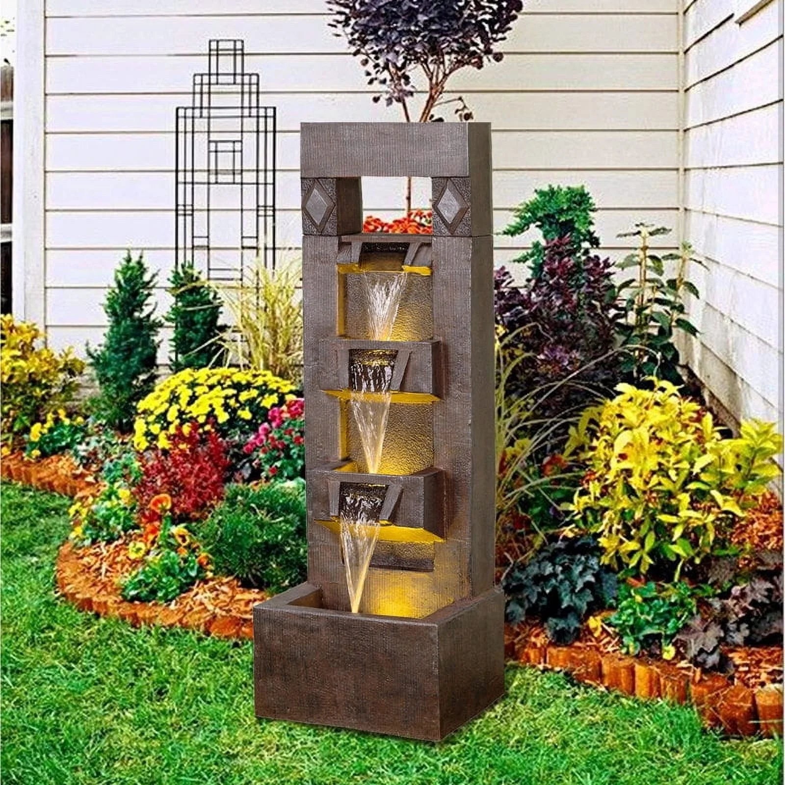Outdoor Fountains and Indoor Waterfalls 4 Floor - Standing Water Fountain Outdoor with LED Lights for Garden, Living Room, Patio, Home Decor