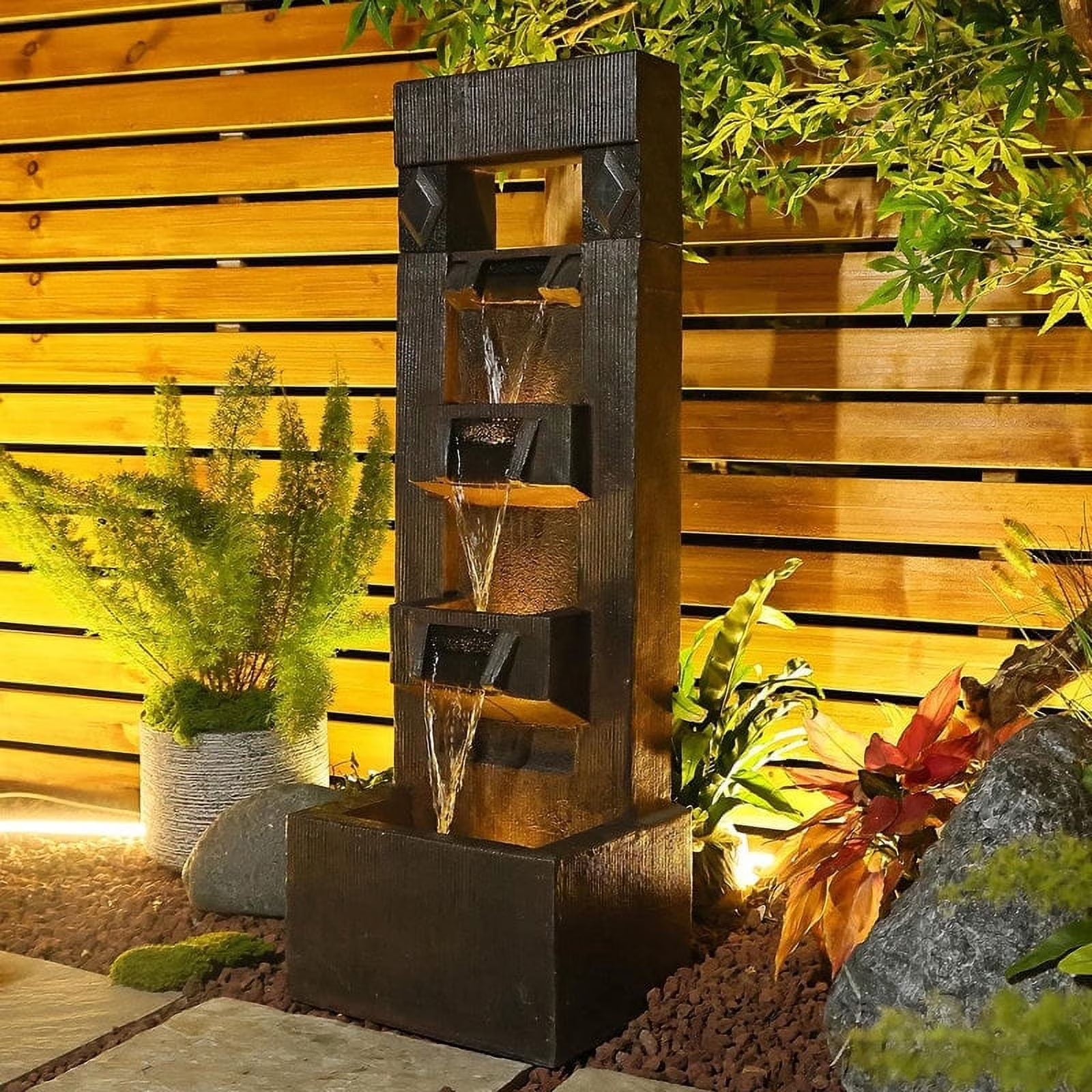 Outdoor Fountains and Indoor Waterfalls 4 Floor - Standing Water Fountain Outdoor with LED Lights for Garden, Living Room, Patio, Home Decor