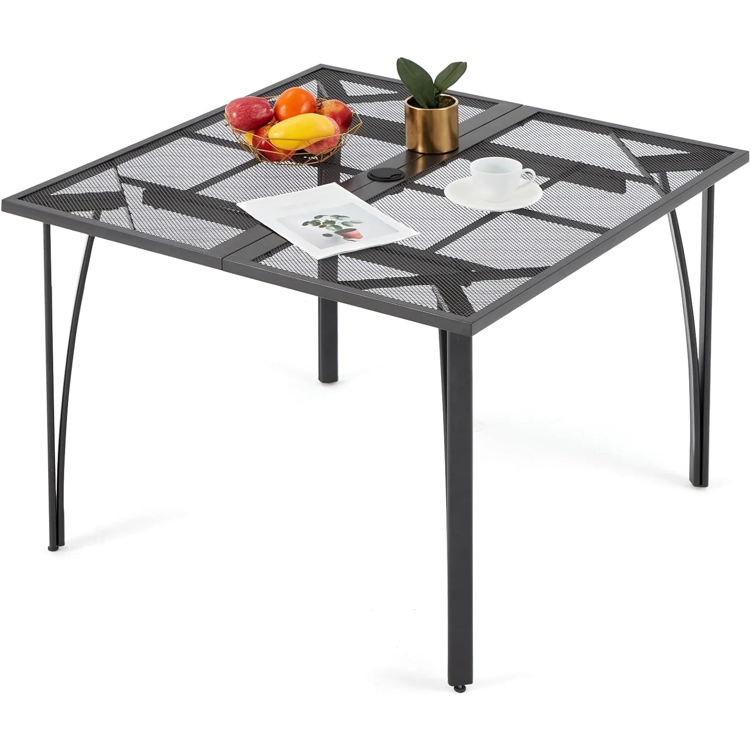 AECOJOY 39.4" Outdoor Patio Dining Table for 4, Metal Patio Table with 1.6" Umbrella Hole Main image