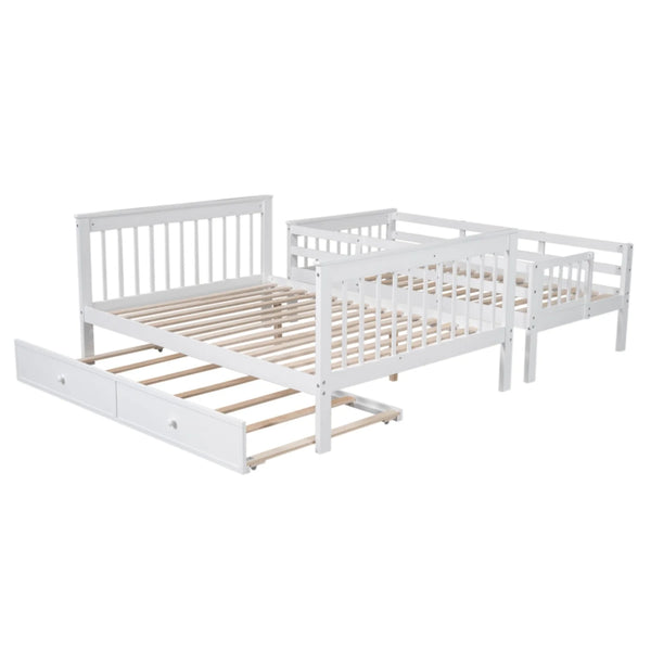 AECOJOY Twin-Over-Full Bunk Bed with Twin size Trundle, Storage and Guard Rail for Bedroom, Espresso